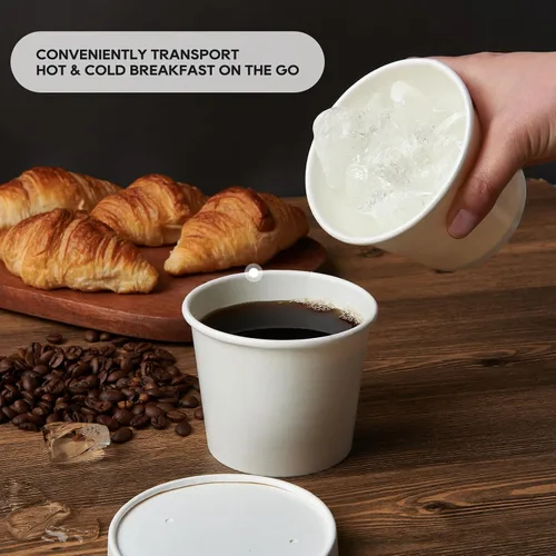 Miniatura 3 de JOLLY PARTY Paquete de 50 recipientes de papel de 12 onzas con tapas, vasos de papel desechables para alimentos, tazas de helado, almacenamiento