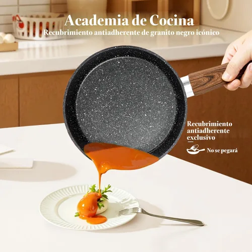 Miniatura 3 de Kitchen Academy Juego de utensilios de cocina de inducción de 17 piezas, ollas y sartenes de granito antiadherentes, sartenes de cocina negras, sin