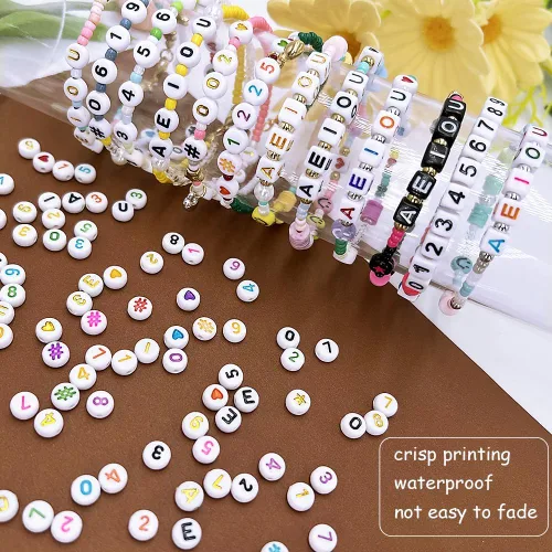 Miniatura 6 de MIIIM 1200 piezas cuentas de números para pulseras, cuentas de números redondas de 4x7mm 0-9 para dígitos de teléfono, llaveros, collares