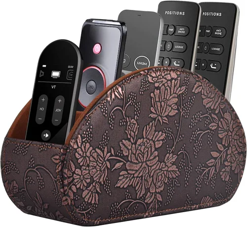 Miniatura 12 de Soporte de cuero para control remoto con 5 compartimentos, caja de almacenamiento/bandeja para control remoto de TV, organizador de escritorio