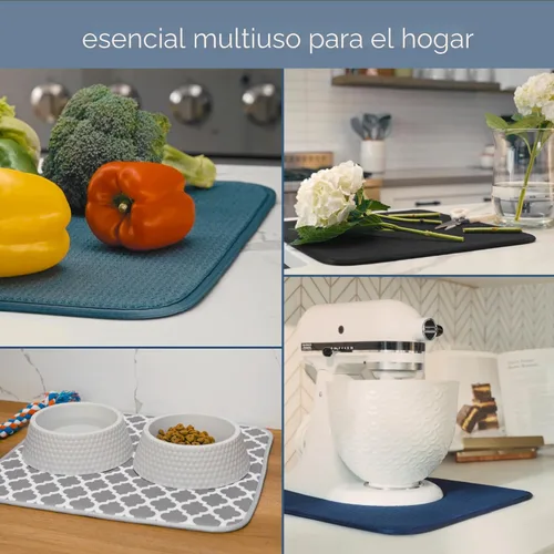 Miniatura 7 de S&T INC. Tapete de microfibra para secado de platos, reversible y absorbente para cocina, de 16 x 18 pulgadas, color negro