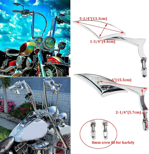 Miniatura 3 de Rich Choices Espejos retrovisores laterales de cuchillo cromados para motocicletas Compatibles con Harley Road King Street Glide FLHX Road Glide