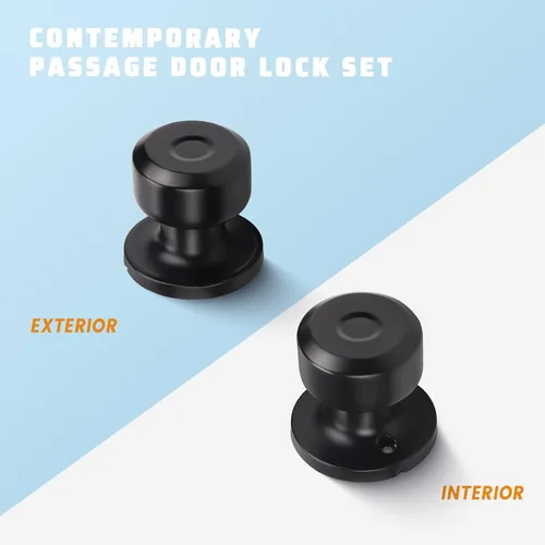 Miniatura 2 de KNOBWELL Paquete de 4 pomos de puerta cuadrados modernos para paso, pomos de puerta interiores, manija de puerta de pasillo y armario, color negro
