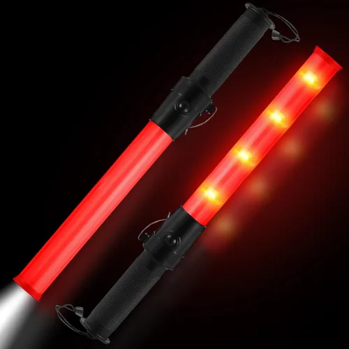 Miniatura 7 de Weewooday Paquete de 2 varitas de control de tráfico aéreo de seguridad de 11 pulgadas, varita LED de señal de tráfico linterna control de seguridad