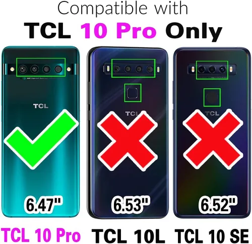 Miniatura 2 de Asuwish Funda compatible con TCL 10 Pro y protector de pantalla de vidrio templado, accesorios para celdas, ranura para tarjetero, soporte