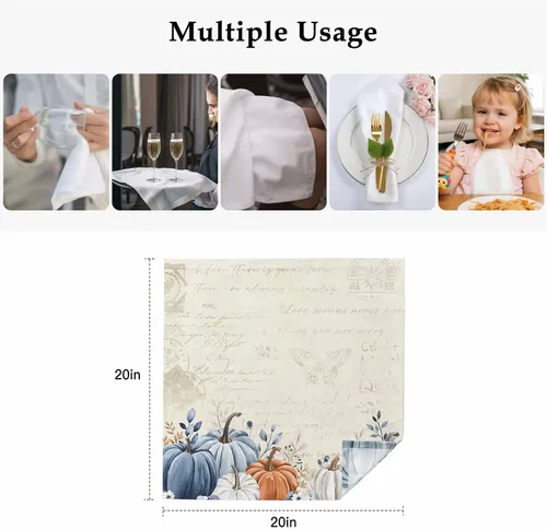 Miniatura 5 de Elegant Pumpkins - Servilletas de tela de lino de 8 paquetes, servilletas reutilizables de mesa de cóctel para boda, fiesta, almuerzo, hotel, Azul
