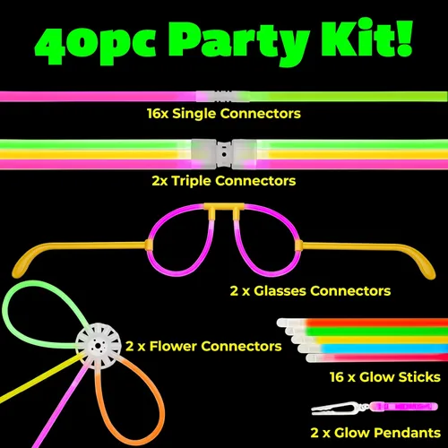Miniatura 2 de PartySticks Ultra Bright Bulk Party Supplies - Glow in The Dark Glow Sticks with Eye Glasses, Bracelets, and Connectors - Light Up Halloween 4th of