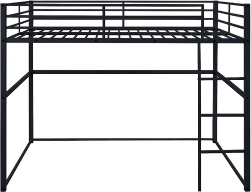 Cama alta de metal tamaño matrimonial con barandillas de seguridad y escalera para adultos, niños, adolescentes, diseño duradero, ahorro de espacio