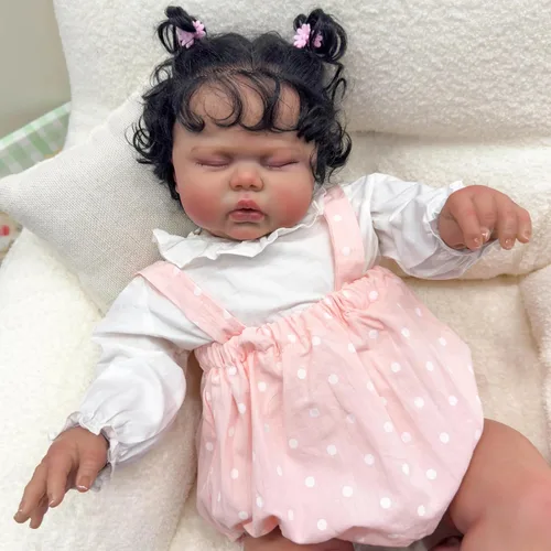 Angelbaby Muñecas de Bebé Reborn de Niña Negra de la Vida Real de 24 Pulgadas, Muñeca de Niña Pequeña Reborn Afroamericana Grande de Silicona Suave