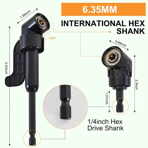Miniatura 4 de Kit de extensión de broca flexible, 17 piezas con adaptadores de enchufe giratorios de 360° (1/2" 3/8" 1/4"), accesorios de ángulo recto de 105°