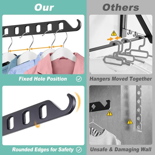 Miniatura 5 de Percha de ropa para montar en la pared con brazo oscilante, estante de secado de ropa de 8 agujeros, rotación de 180° y ahorro de espacio