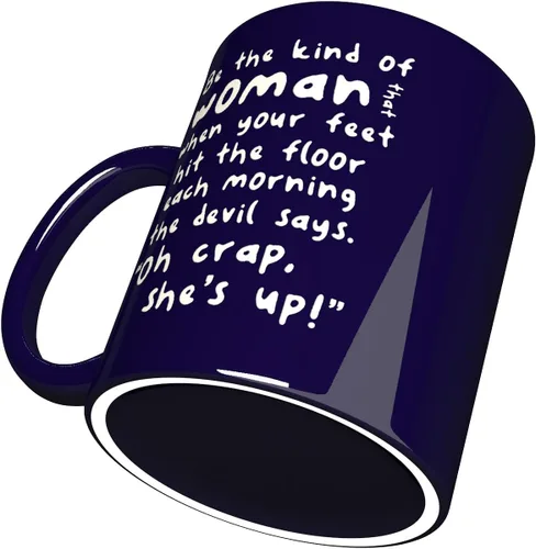 Miniatura 5 de NM NEXTMUG Taza de cerámica grabada azul cobalto y rosa - Be the Kind of Woman that the Devil Says... - Taza de café gruñona para mujer