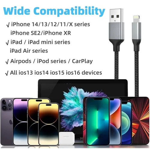 Miniatura 8 de Cable de carga para iPhone de 2 pies, paquete de 2 cables USB a Lightning [certificado MFi] de 2 pies para automóvil, cable corto trenzado de carga