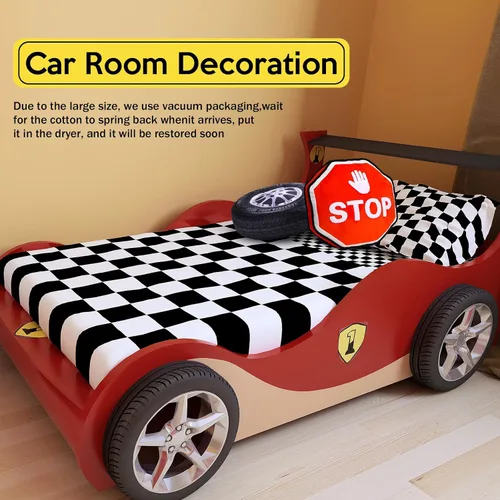 Miniatura 3 de Woanger Juego de 2 Almohadas de Felpa para Decoración de Habitación de Coche de Carreras, Regalo de 15.7 Pulgadas, Suave Simulación 3D de Rueda