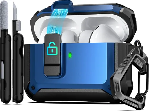 Miniatura 52 de RFUNGUANGO Funda protectora para AirPods Pro de 2ª generación con kit de limpieza, funda rígida militar con cerradura para funda de carga de AirPod