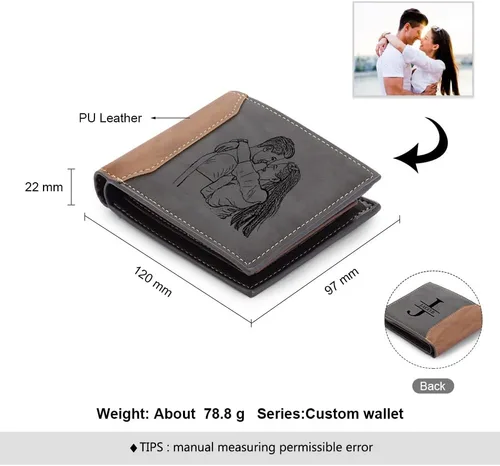 Miniatura 6 de Jewelstruck Billetera para hombre, billetera personalizada para hombre, carteras personalizadas para hombre, iniciales grabadas con imagen, día
