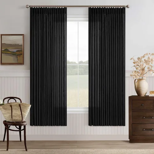 Miniatura 104 de TWODRAPES Cortinas de Lino Plisadas con Pinza Beige Blancas de 54 Pulgadas de Largo 2 Paneles para Comedor Cocina Dormitorio Plisadas Semi
