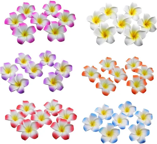 Miniatura 2 de 100 pétalos artificiales de plumeria rubra hawaiana de espuma de Frangipani de 1.6 pulgadas de diámetro, para decoración de bodas, fiestas (naranja)