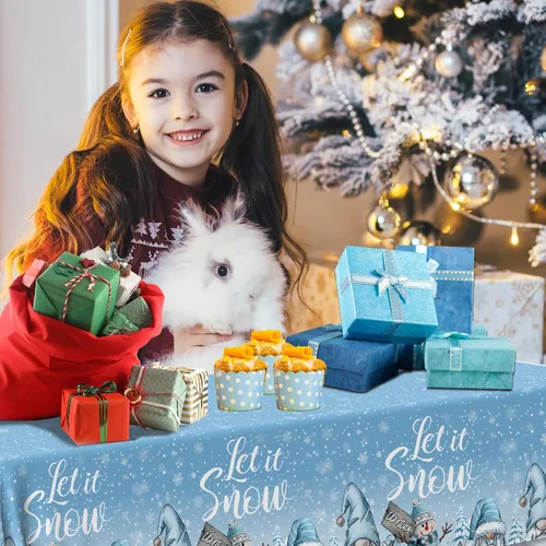 Miniatura 4 de Mantel de gnomo, 3 piezas, diseño de copo de nieve de Navidad, rectangular, para invierno, para suministros de fiesta, 42,590.6 in