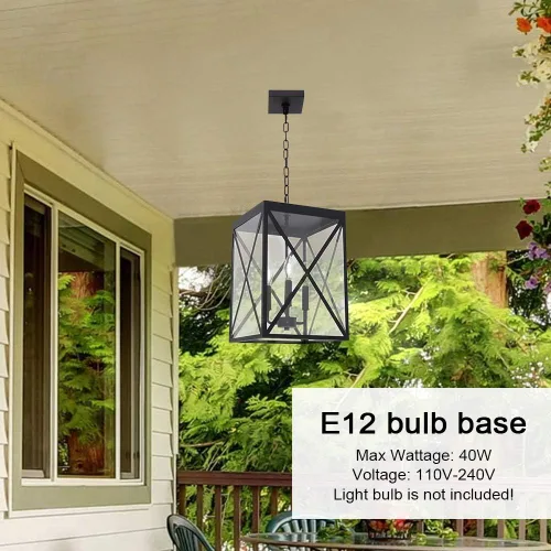 Miniatura 3 de MELUCEE Lámpara de araña de 3 luces para exteriores, linterna negra para interiores, lámpara colgante de techo exterior con vidrio transparente