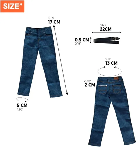 Miniatura 2 de Pantalones de soldado a escala 1/6 Jeans clásicos y modelo de cinturón para cuerpo de figura de acción masculina de 12 '' (azul)