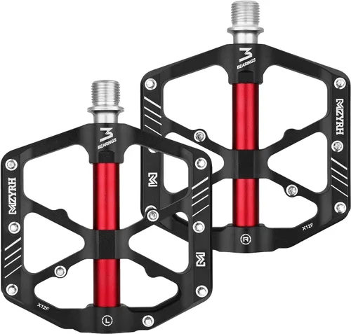 Miniatura 3 de MZYRH Pedales de plataforma para bicicleta de montaña con 3 rodamientos, aleación plana de 9/16 pulgadas, pedales antideslizantes para bicicleta