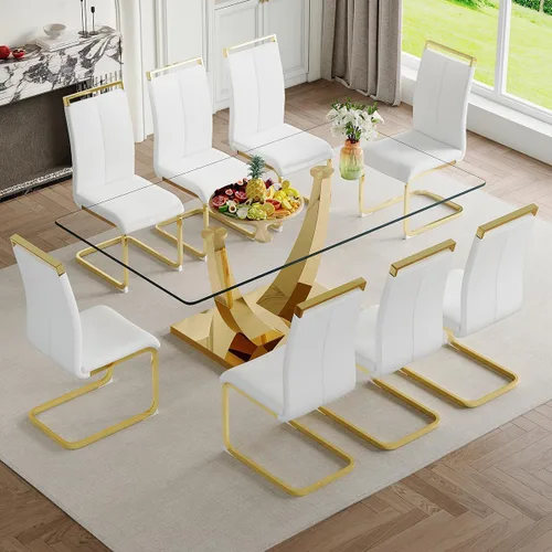 Miniatura 17 de Mesa de comedor moderna para mesa de comedor de mármol sintético de 4/6, 63 pulgadas, mesa de cocina rectangular, mesa de cocina y comedor de fácil
