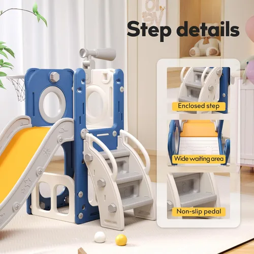 Miniatura 4 de 6 in 1 Toddler Playset with Slide,Toddler Slide,Slide for Kids with Basketball Hoop,Ball,Ring Toss,Kids Slide Toddler Playground Toddler Slide