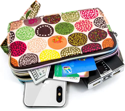 Miniatura 2 de BIAOTIE Cartera de pulsera de gran capacidad, Bolso de mano de nailon impreso impermeable para mujer