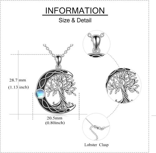 Miniatura 54 de ONEFINITY Collar de plata de ley 925 con diseño de árbol de la vida con colgante de nudo celta de concha de abulón para mujer