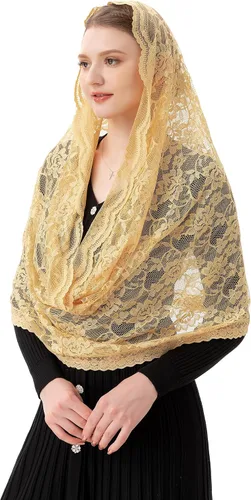 Miniatura 4 de PAMOR Infinity Chapel Veil Floral Latin Mass Head Cover Lace Scarf Mantilla Velos para Iglesia