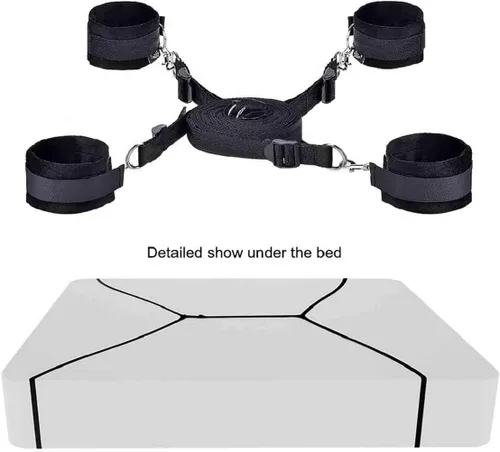 Miniatura 5 de Juego de correas de cama de sujeción para sexo king, cuerdas ajustables y cuerdas de sujeción para tobillos y muñecas, bandas de resistencia sexual