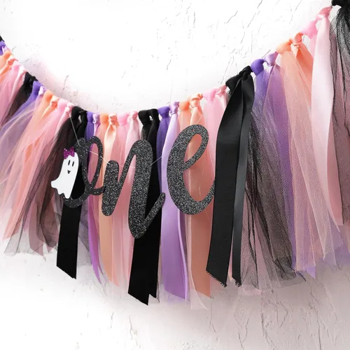 Miniatura 7 de Cartel de Halloween para silla alta para primer cumpleaños, suministros de fiesta de todos los santos para falda tutú para silla alta, banderín