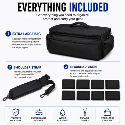 Miniatura 6 de eCost Acuvar profesional extra grande con acolchado adicional, bolsa de accesorios resistente al agua para gadgets compatible con cámaras