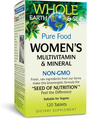 Natural Factors Whole Earth & Sea Multivitamínico y mineral para mujer, suplemento alimenticio integral diario con hierro, vitamina C y más, vegano,