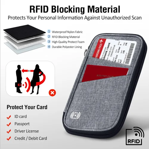 Miniatura 2 de BKNOOU Soporte para pasaporte familiar con bloqueo Rfid, organizador de documentos de viaje, cartera de pasaporte de viaje, soporte múltiple