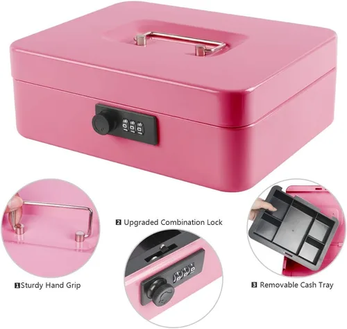 Miniatura 2 de KYODOLED Caja de dinero grande con cerradura de combinación, caja de dinero de metal segura con bandeja para dinero para caja de seguridad de 9.84 x