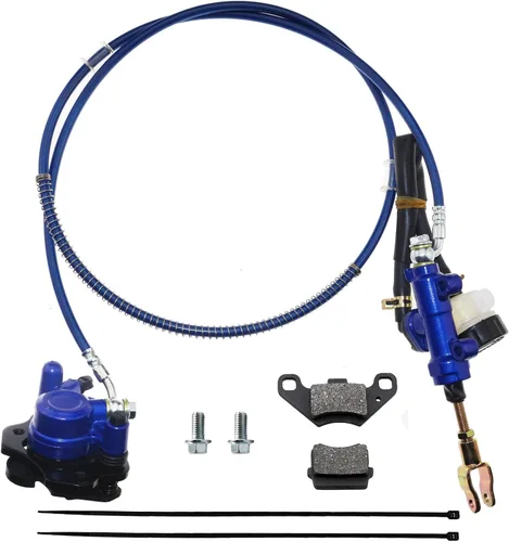 Miniatura 9 de PRO BAT Kit de montaje de pinza de cilindro maestro de freno hidráulico delantero trasero + Rotor de placa de freno de disco + Pastilla de freno Azul