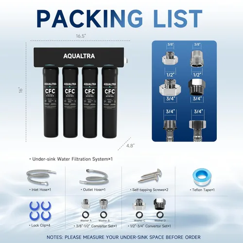 Miniatura 9 de AQUALTRA USF-4B-15 Sistema de filtro de agua para debajo del fregadero, comercial de 80 K Gal, filtro de 0.5 μm que reduce PFOA, PFOS, cloro, plomo