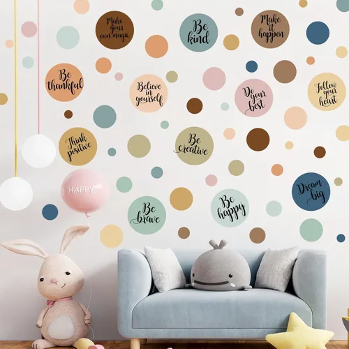 Miniatura 9 de TaoBary 288 calcomanías de pared de lunares, inspiradoras para aula, niños, cita motivacional, círculo, calcomanías de pared extraíbles con letras