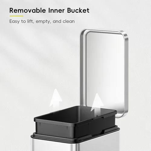 Miniatura 3 de EKO Cubo de basura pequeño para baño con tapa, cierre suave, pedal escalonado, cubo de basura de acero inoxidable de 10 litros/2.6 galones con cubo