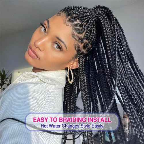 Miniatura 3 de 8 paquetes de extensiones preestiradas - 16 pulgadas de cabello trenzado premium, 55G/paquete, sin picazón, fijación en agua caliente, textura Perm