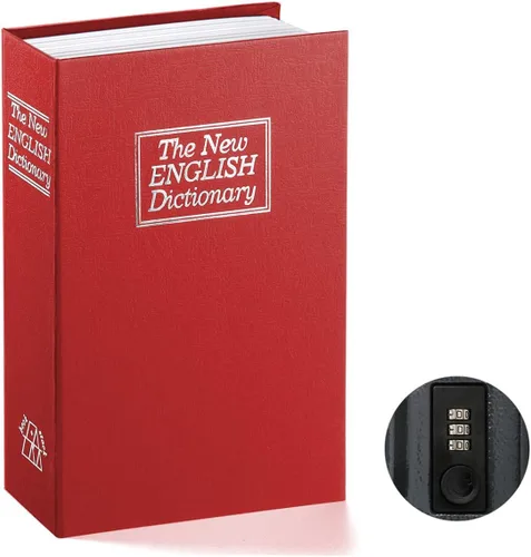 Miniatura 11 de Caja fuerte con forma de libro con cerradura de combinación - Jssmst Caja fuerte de metal con camuflaje de diccionario para oficina en casa