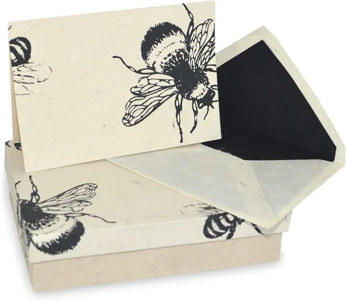 Kathmandu Valley Co. Nepali Cherish - Juego de tarjetas de felicitación y sobre con papel Lokta hecho a mano de Nepal, 15 tarjetas (abejas)