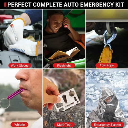 Miniatura 5 de Sailnovo - Kit de emergencia para automóvil de 20 piezas con cables de puente, kit de emergencia de seguridad en carretera para vehículos, camiones
