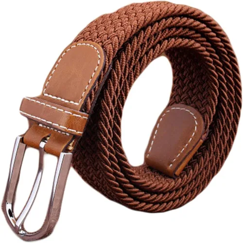 Andongnywell Cinturón elástico tejido al aire libre trenzado lona cinturón elástico casual para hombres mujeres con hebilla de metal