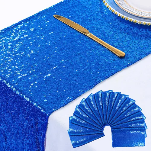 Miniatura 8 de ShinyBeauty Camino de mesa de lentejuelas de 12 x 108 pulgadas, color azul bebé, camino de mesa de lentejuelas con purpurina para fiestas, cubierta