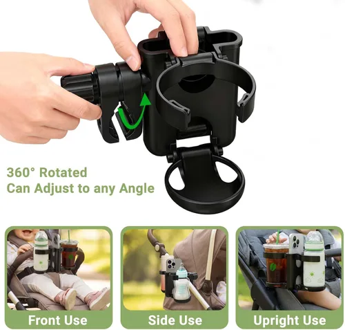 Miniatura 6 de ZealSound Soporte para taza de cochecito, soporte para botella 3 en 1 con soporte para teléfono para cochecito, silla de ruedas, scooter, andador