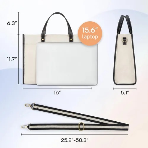 Miniatura 6 de Missnine Bolsa de lona para laptop de 15.6 pulgadas, bolsa de hombro de trabajo, maletín casual para viajes, oficina, universidad