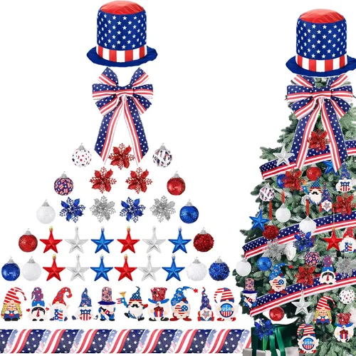 Miniatura 19 de 43 adornos patrióticos para árbol del 4 de julio, Día de la Independencia, adornos para árbol de Navidad, decoración de lazo rojo, blanco y azul